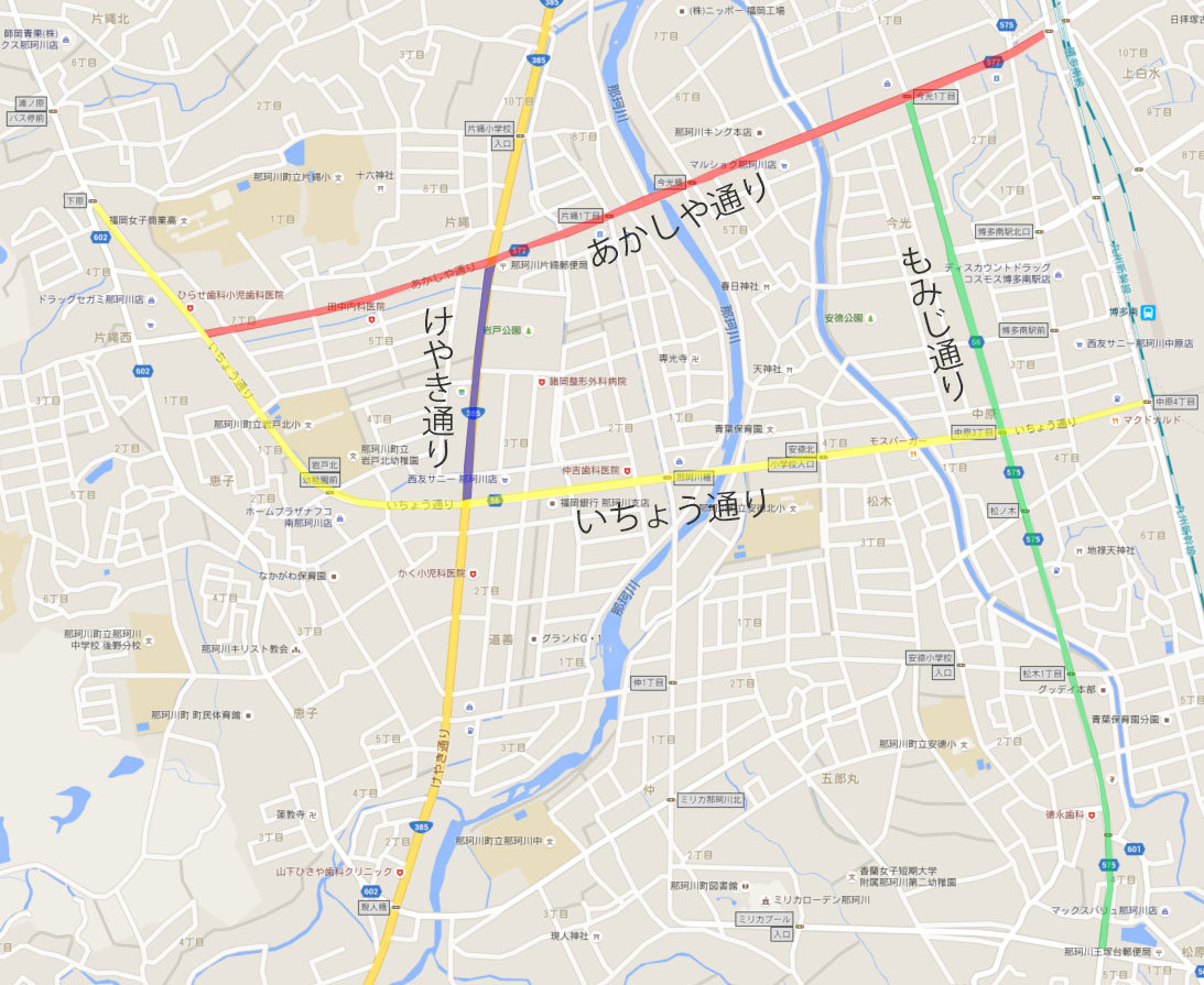 那珂川町の主要な通り