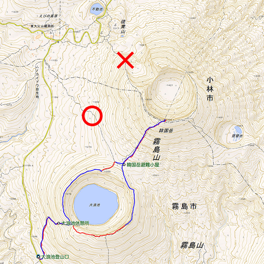 2018年10月付け韓国岳登山ルートマップ