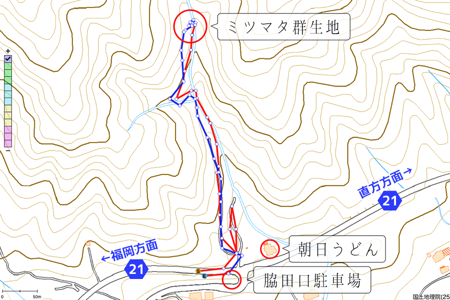 登山口周辺および群生地までの地図